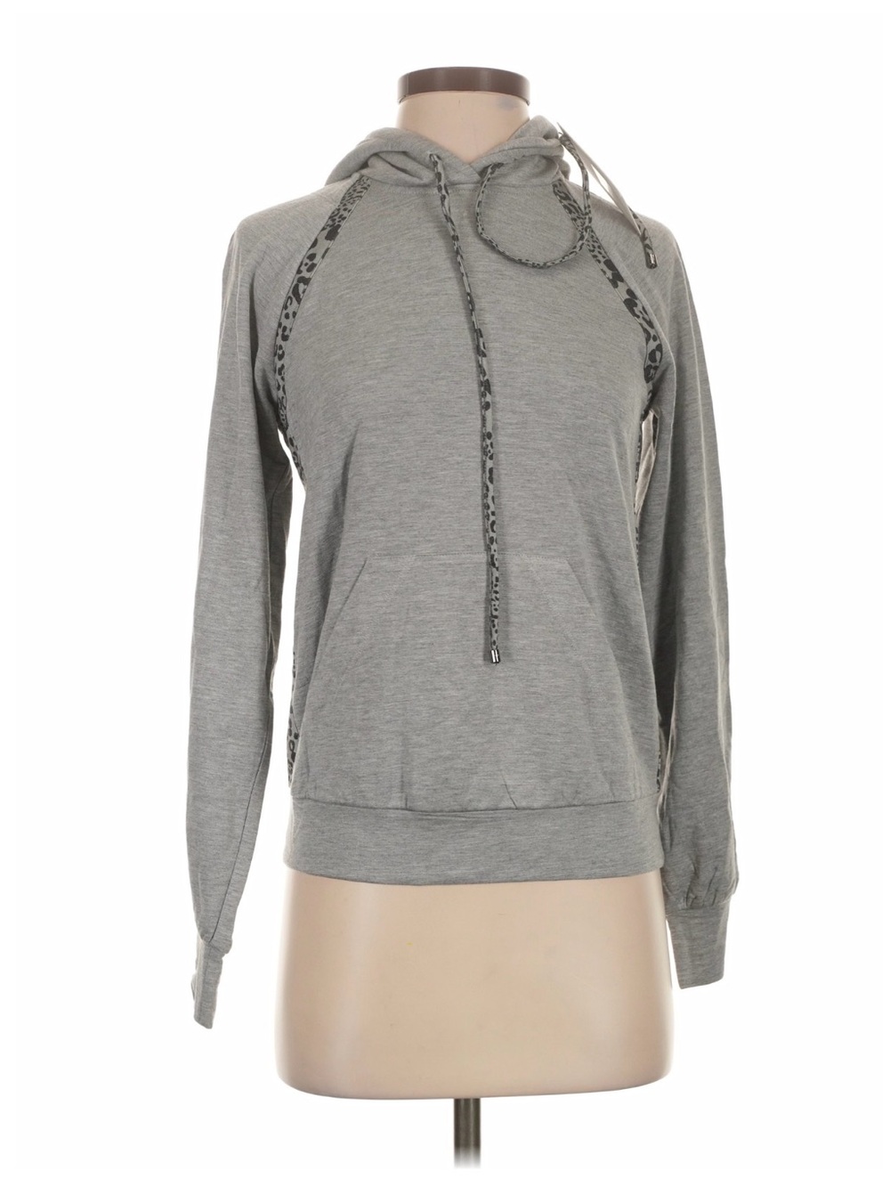 NWT Hale Bob Women's Grey leopard accent Hooded Pullover Sweatshirt